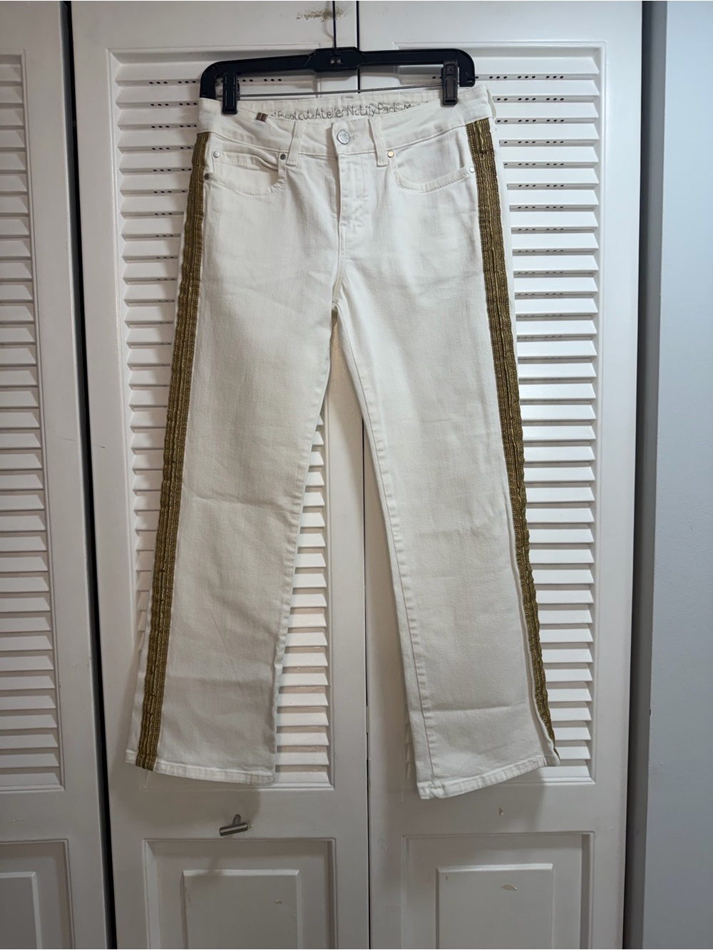 Atelier Notify Paris Capri Boot Leg Off White With Gold Trim Jean